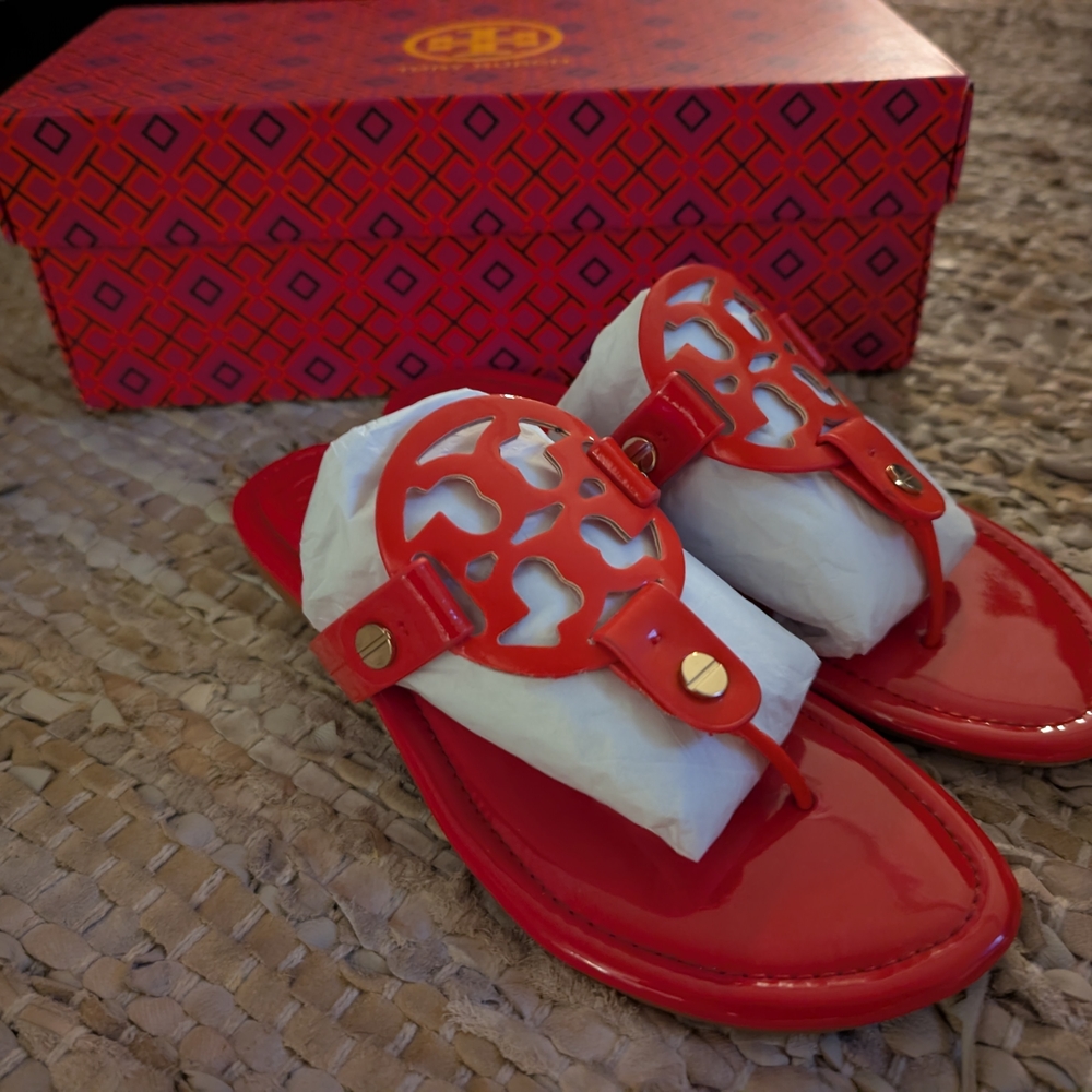 Red Sandals with Logo Detail